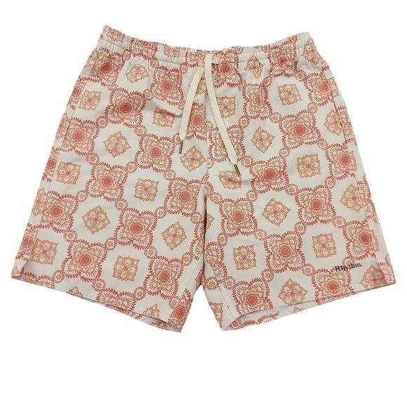Rhythm Swim Shorts Trunks Mens 30 Beige Flat Front Floral Beach Summer Coastal - Picture 1 of 12